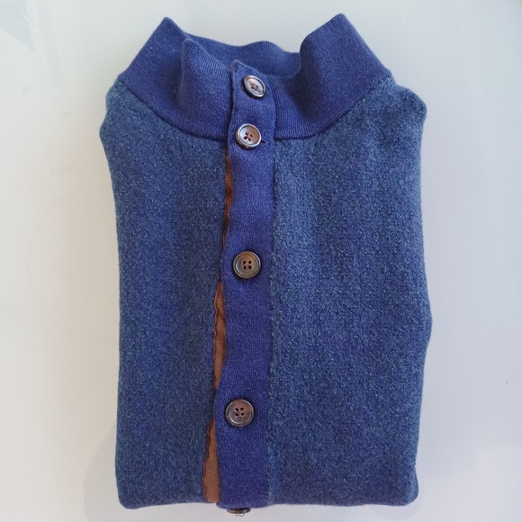 Turtleson Men Blue 100% Extra Fine Merino Wool Mock Neck Button Cardigan Medium - Picture 10 of 10